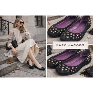 Marc Jacobs Studded Ballet Flats Black Suede Shoes Women Sze 39 EU Designer Flat